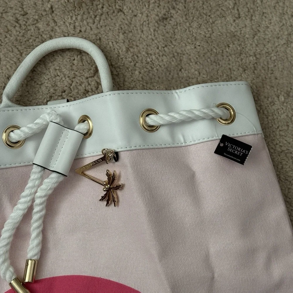 Victoria's Secret Pink Striped Sunset Cinch Drawstring Tote Beach Backpack NWT